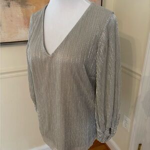 Gorgeous silver/gold metallic blouse. Perfect for the holidays!!